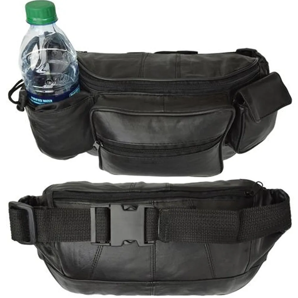 1 X Large Genuine Leather Fanny Pack Waist Belt Bag Pouch Travel Men Women Black