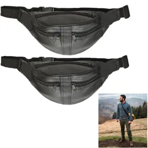 2 Black Leather Fanny Pack Waist Bag Adjustable Travel Pouch Women Men Hip Purse