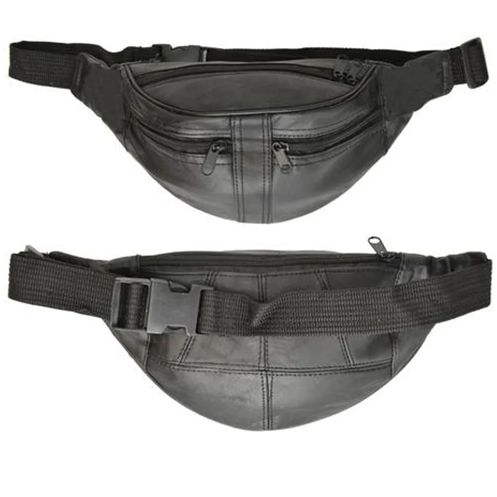 2 Black Leather Fanny Pack Waist Bag Adjustable Travel Pouch Women Men Hip Purse