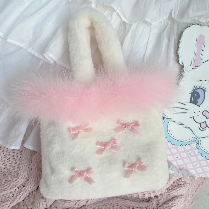 Bowknot pink plush handbag PL52137