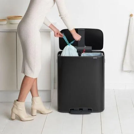 Brabantia 60L 2 Compartment Bo Pedal Bin - Matt Black | 211508