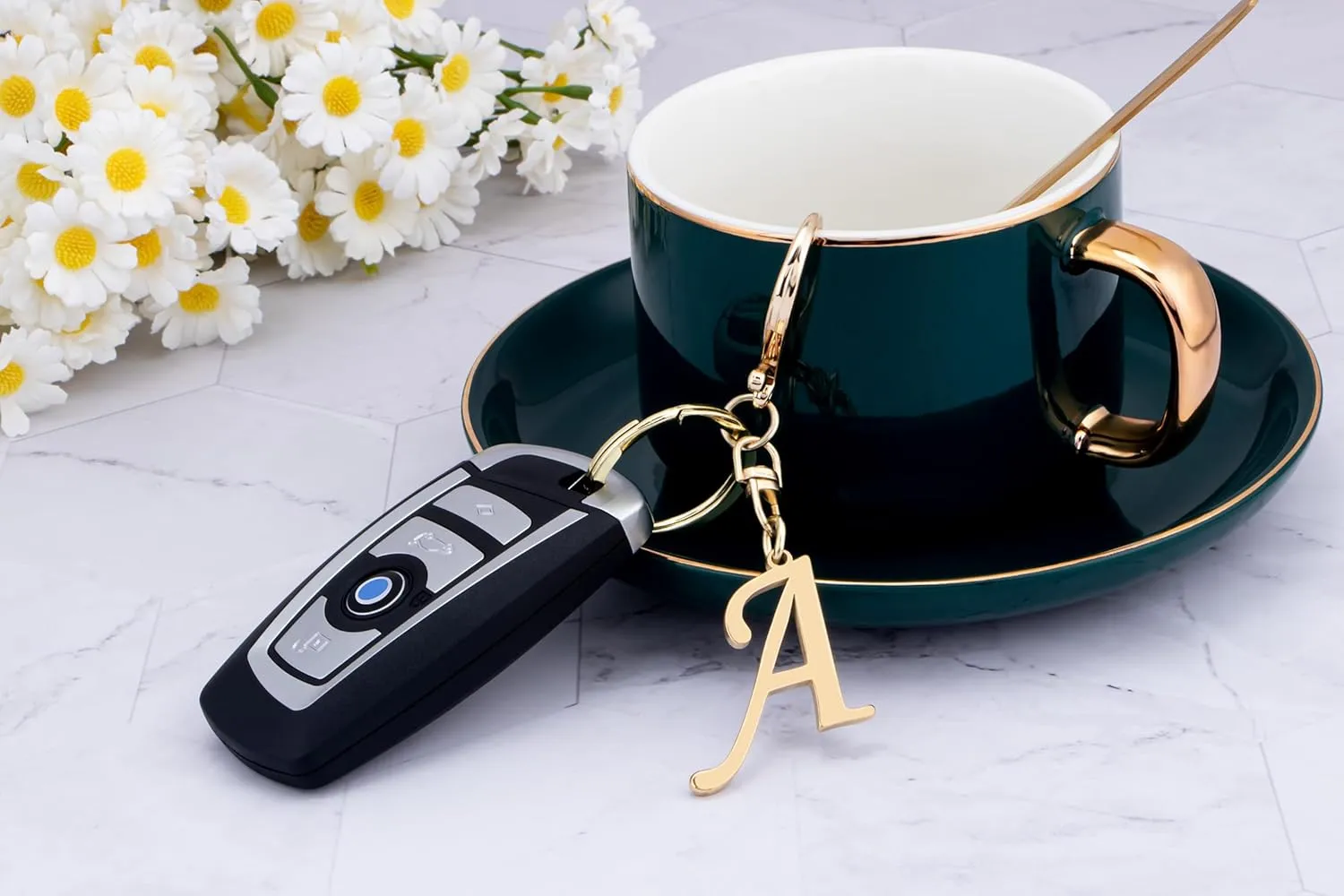 Cute Stainless Steel Gold Initial Letter Keychain for Women Girl, Charms for Key Handbag Backpack Bag, Personalized Gift