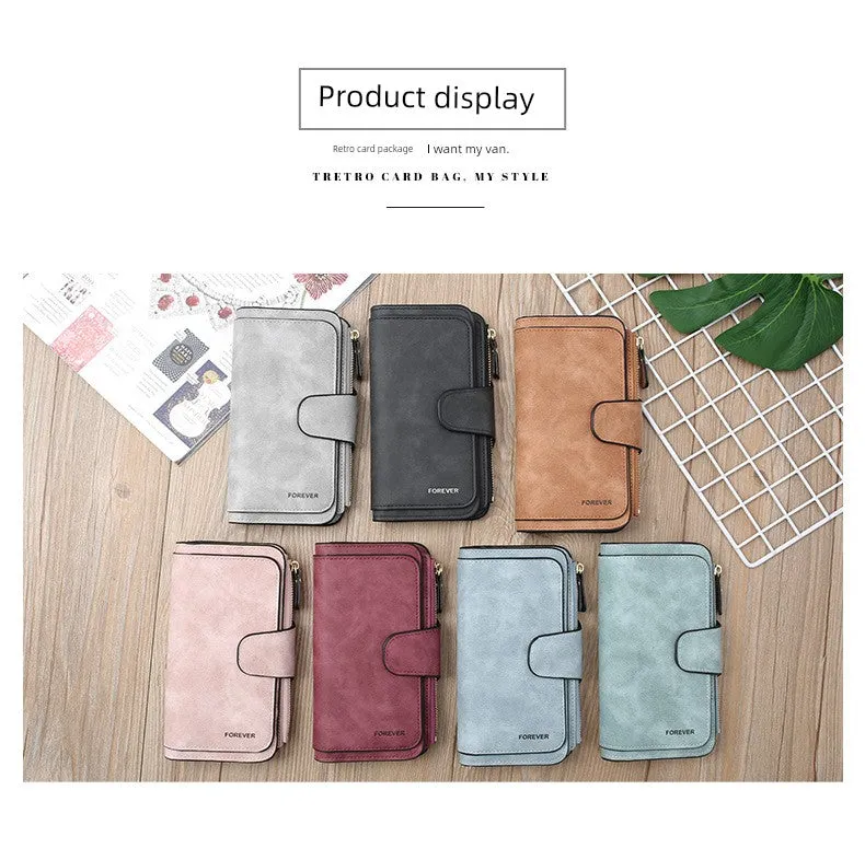 Internet Celebrity New Ladies' Purse Frosted Coin Purse PU Leather Clutch Bag Multi-Purpose Long Wallet Large Capacity Card Holder