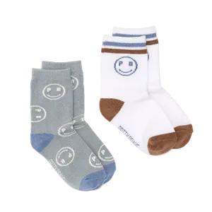 Pretty Brave 2-Pack Smiley Socks - Sage/White