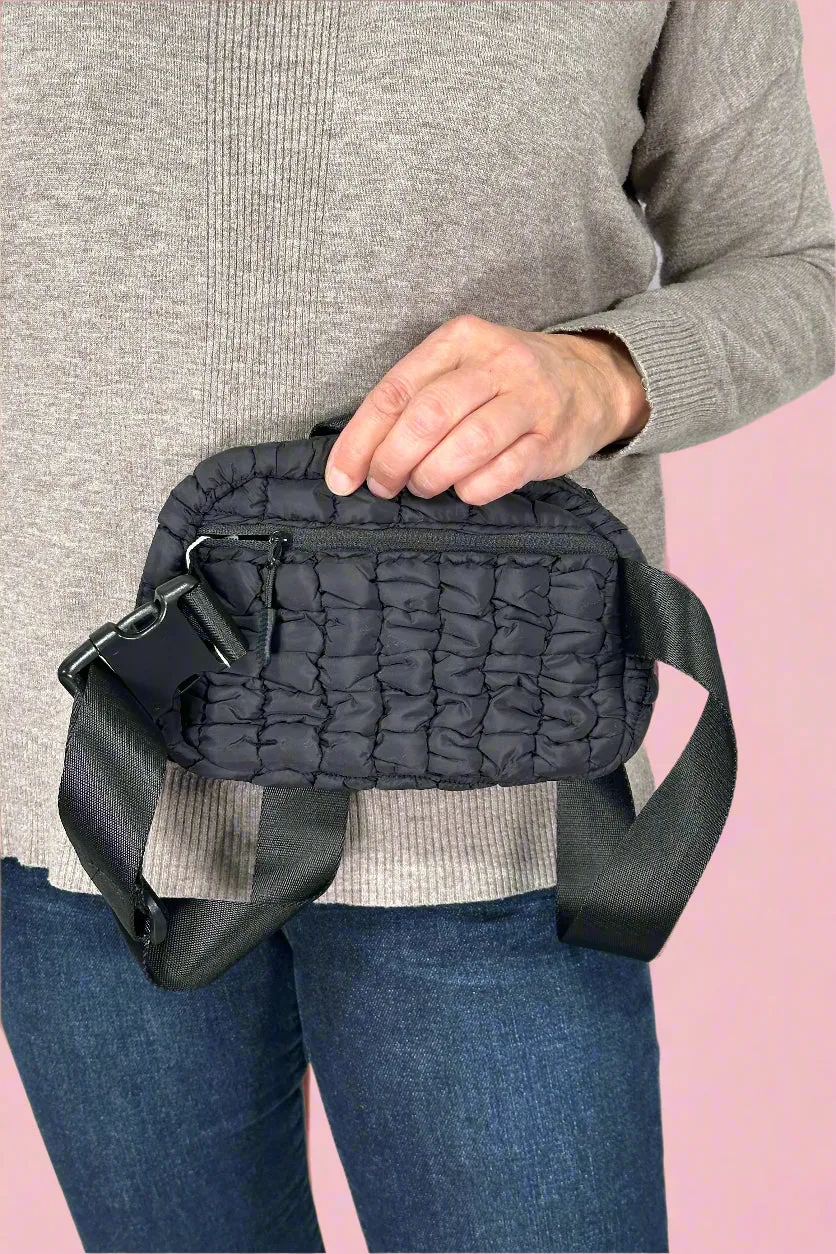 Quilted Puffer Belt Bag - Black