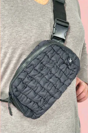 Quilted Puffer Belt Bag - Black