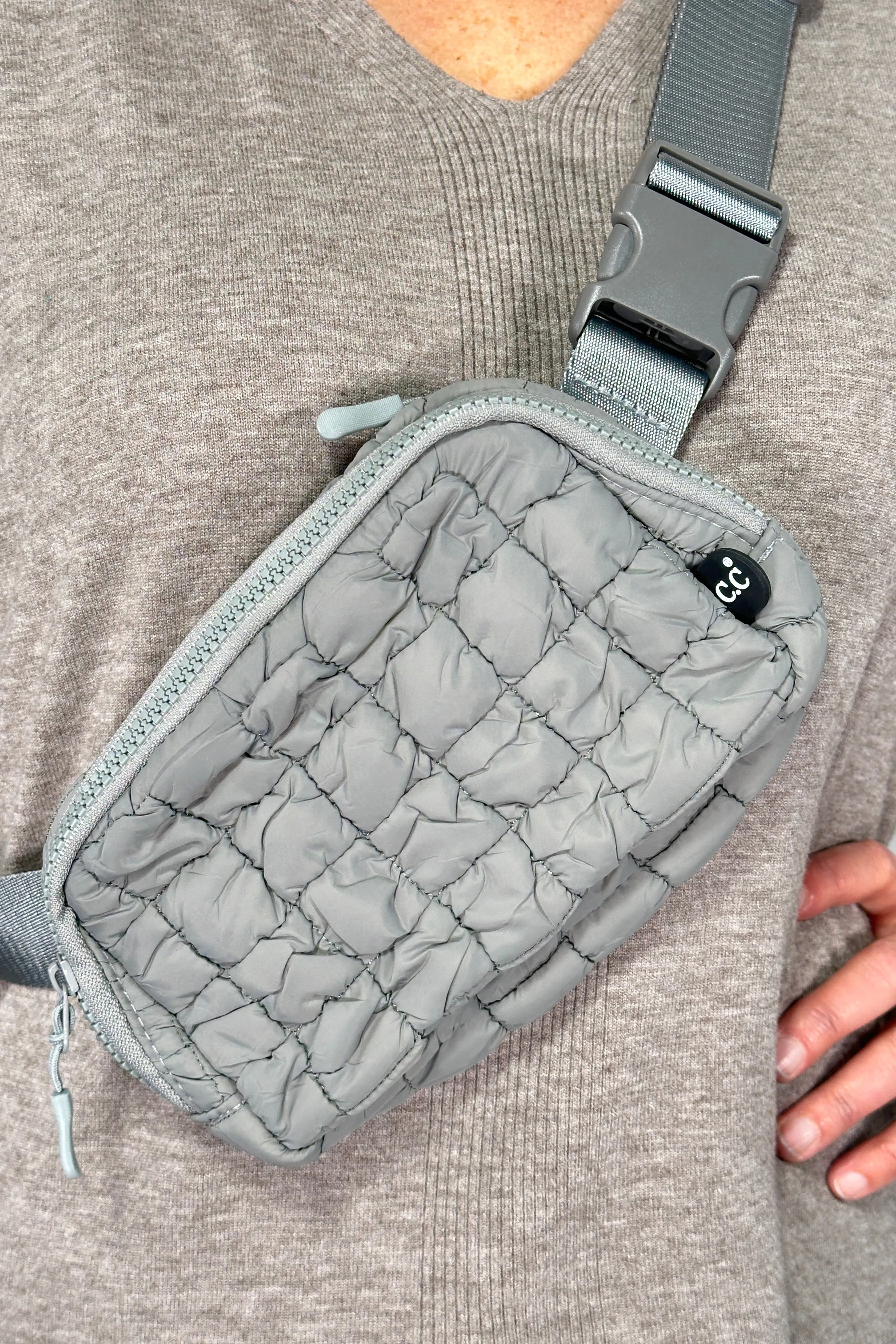 Quilted Puffer Belt Bag - Grey
