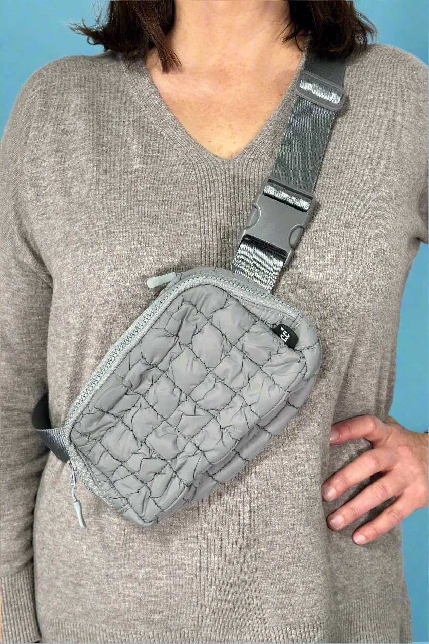 Quilted Puffer Belt Bag - Grey