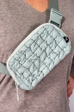 Quilted Puffer Belt Bag - Sage