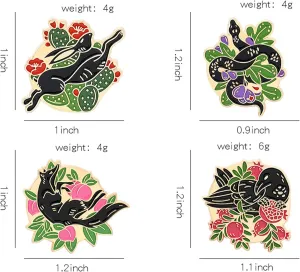 ROFARSO Rabbit Snake Fox Crow Enamel Lapel Pin Set Cute Flower Bush Animal Pin, Halloween Accessory for Backpacks Clothing Bags Hats Shirts (4pics pin set)