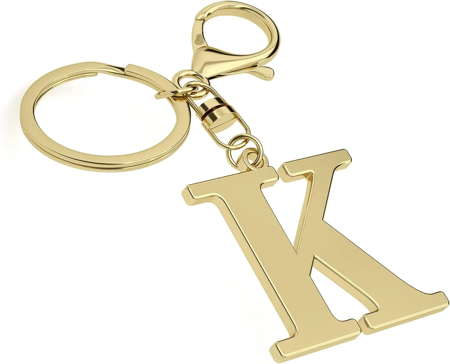 Stainless Steel Gold Letter A-Z Keychain for Women Men, Initial Letter Pendant with Key Ring, Charms for Key Backpack Bag