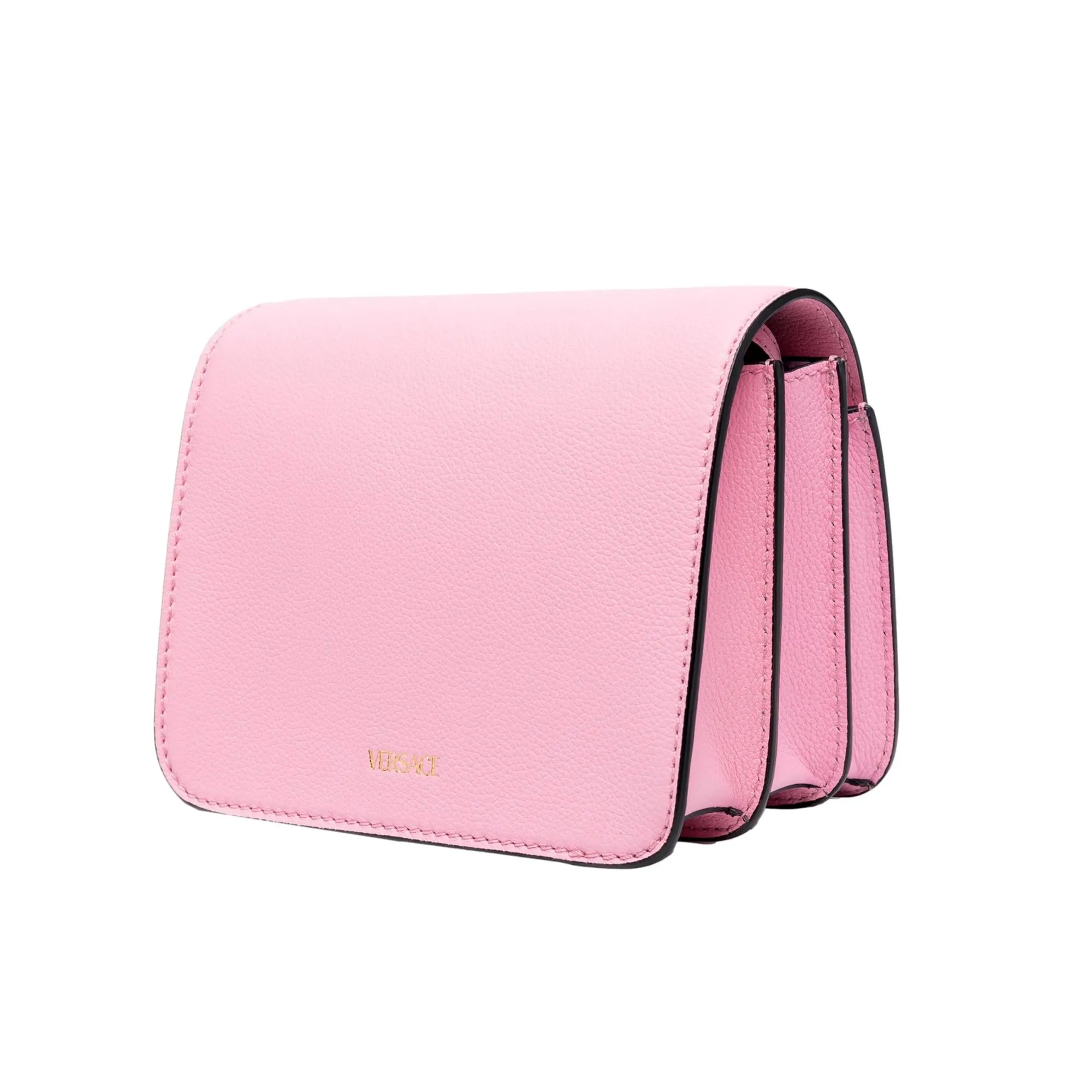 Versace La Medusa Logo Plaque Pink Pebbled Leather Crossbody Bag