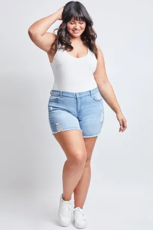Women's Plus Curvy Fit Jeans Shorts With Fray Hem