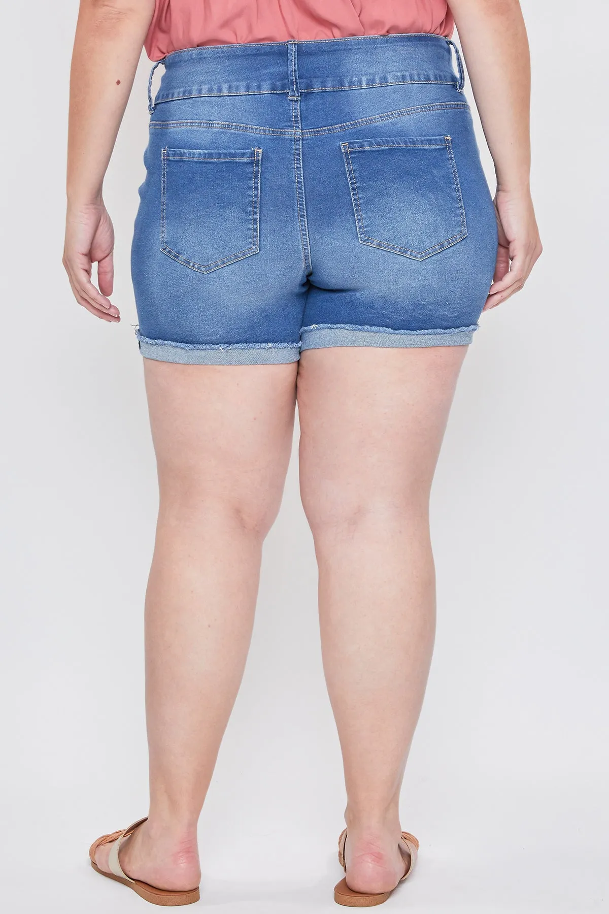 Women's Plus Essential 3-Button Fray Cuff Shorts-Distressed