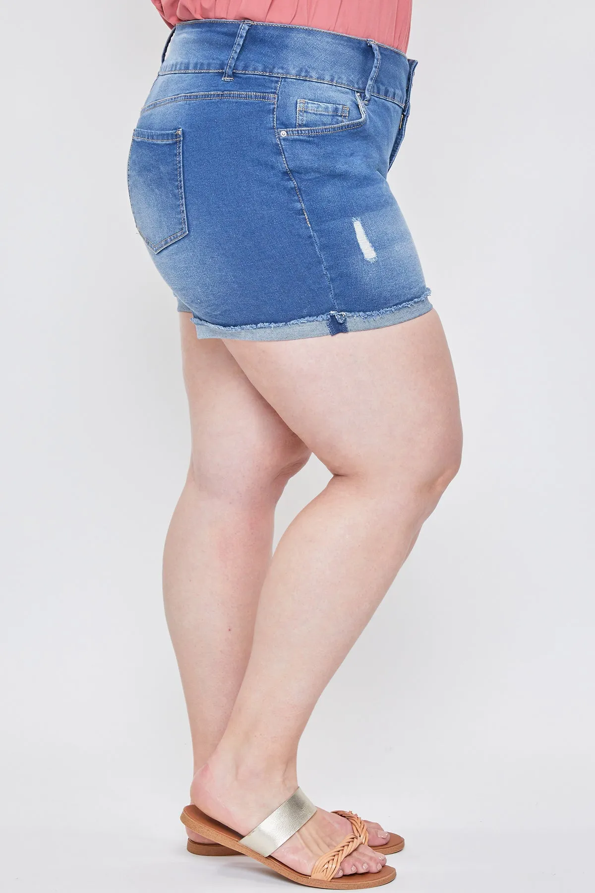 Women's Plus Essential 3-Button Fray Cuff Shorts-Distressed