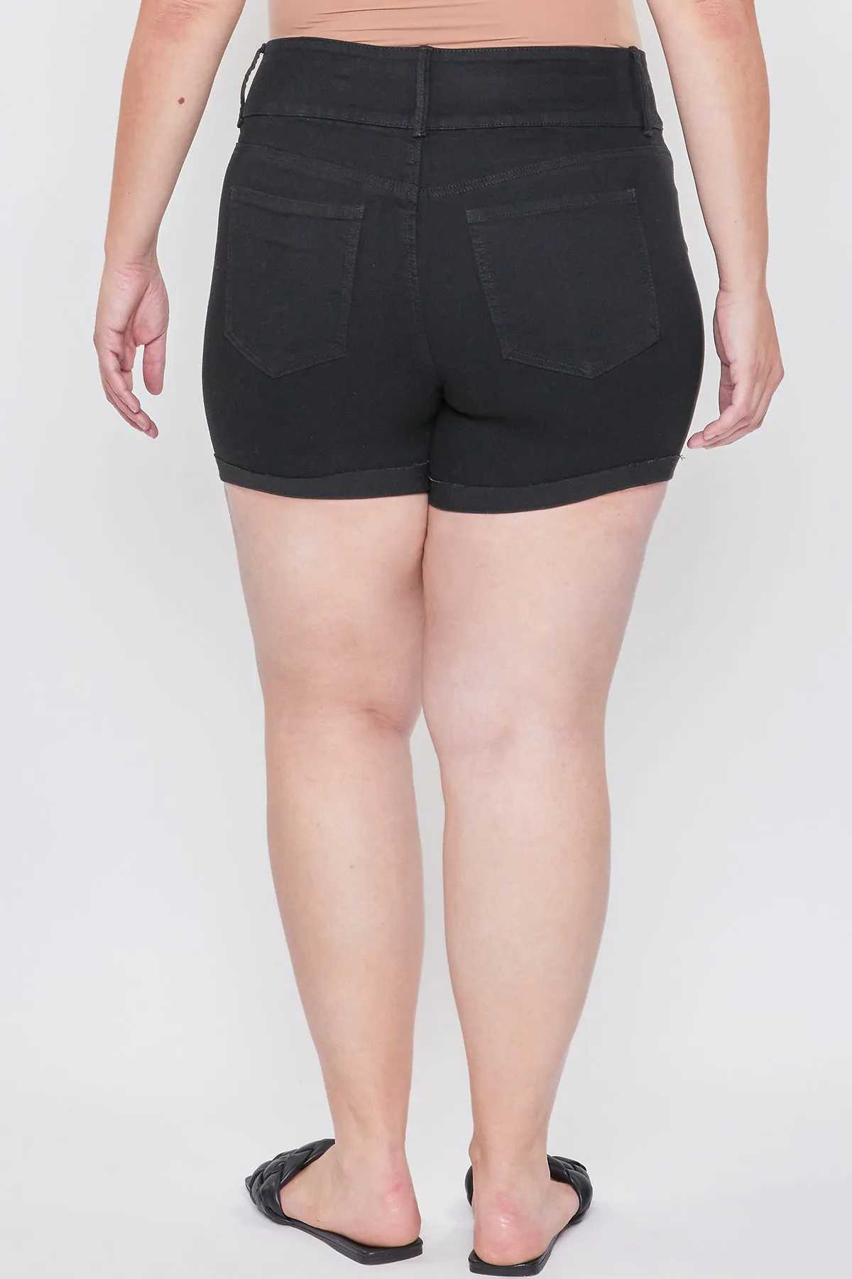 Women's Plus Essential 3-Button Fray Cuff Shorts-Distressed