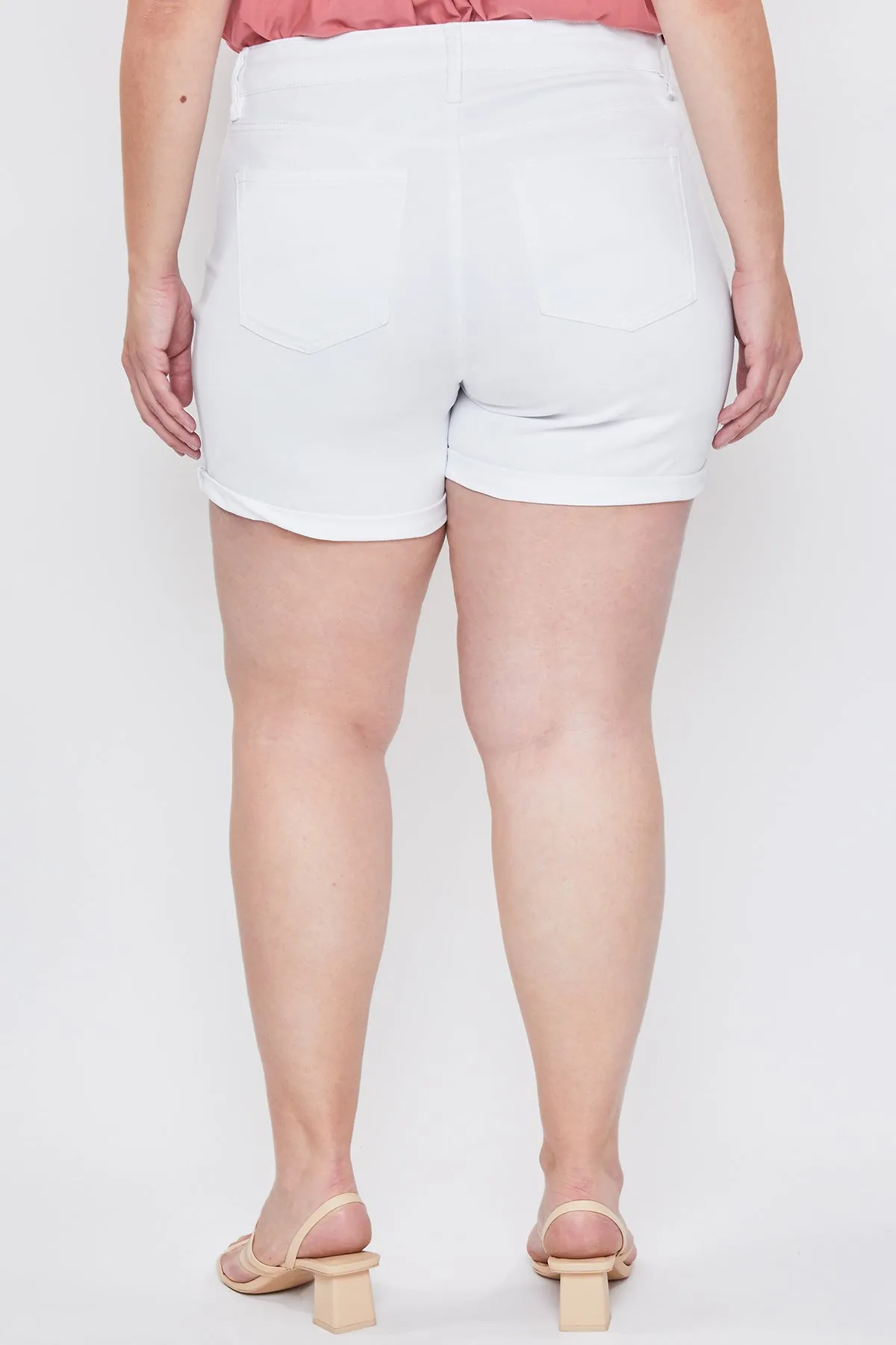 Women's Plus Essential 3-Button Fray Cuff Shorts-Distressed