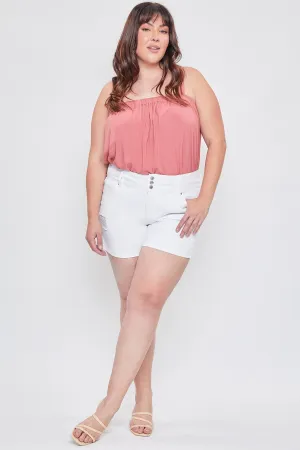 Women's Plus Essential 3-Button Fray Cuff Shorts-Distressed